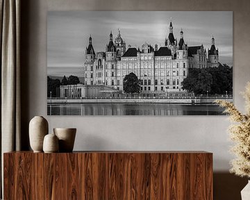 Le château de Schwerin en noir et blanc