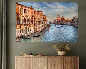 Boats on the Grand Canal and the Santa Maria della Salute church in Venice, Italy