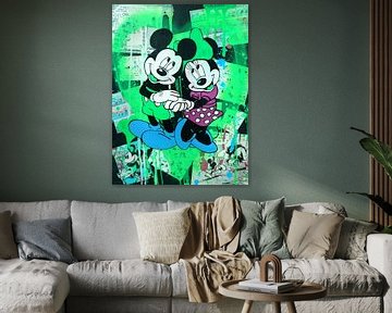 Mickey und Minnie Maus Grünes Herz von Kathleen Artist Fine Art