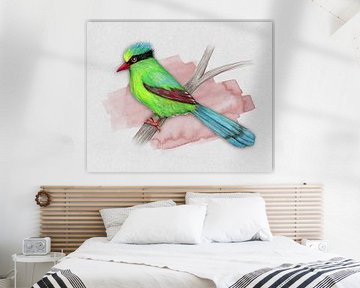 Green magpie pencil drawing by Bianca Wisseloo