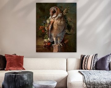 Barn owl in flower still life by StudioMaria.nl