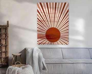 Retro inspired boho style art. Sun burst in warm terracotta colors. Minimalist modern abstract ar by Dina Dankers