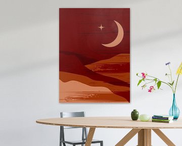 Retro poster in boho style. Moon in the mountains .Nr.5 by Dina Dankers