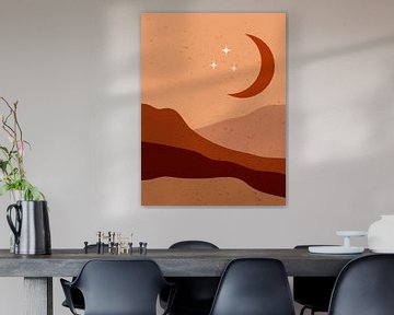 Retro poster in boho style. Moon in the mountains .Nr.7 by Dina Dankers
