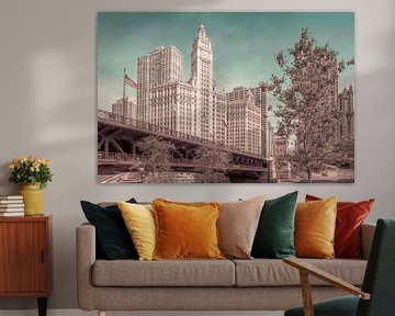 CHICAGO DuSable Bridge en Downtown vintage stijl