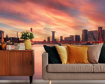 Rotterdam skyline met Willemsbrug van Ilya Korzelius