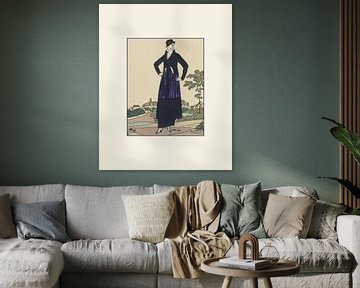 Une dame en bleu | Une impression historique de mode art déco vintage sur NOONY
