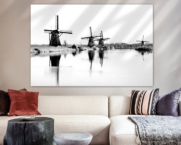 Typical Dutch: Kinderdijk Windmills in black and white (High Key)