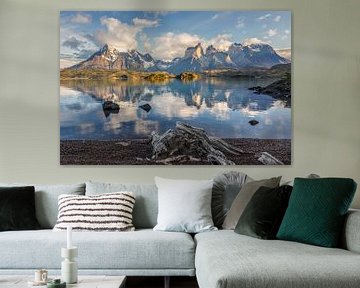 Cerro Torre Lago Pehoe le matin, Parc national Torres del Paine, Chili