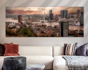 Panorama Rotterdam Skyline van Digitale Schilderijen