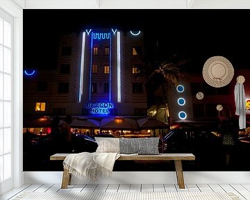 Miami Beach, Ocean Drive - Beacon South Beach Hotel bij nacht