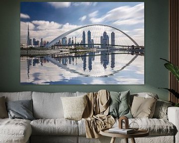 Panoramic view of Dubai from the water canal - Tolerance Bridge