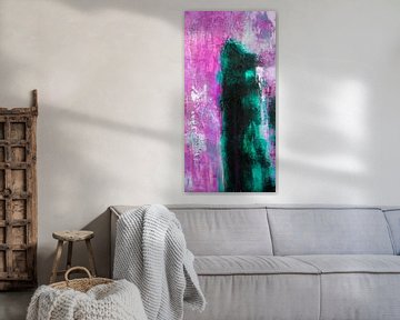 Modern, Abstract Digitaal Kunstwerk in Roze Blauw