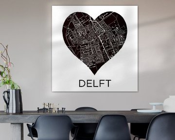Liefde voor Delft  |  Stadskaart in een zwarte hart van WereldkaartenShop