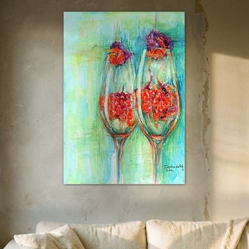 Une coupe de champagne avec des framboises ? sur Ineke de Rijk