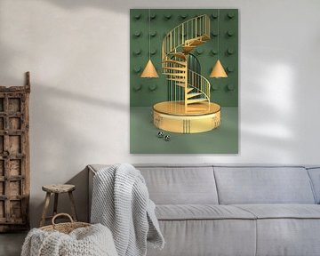 3D Abstract Green Yellow Spiral Stairs by shoott photography
