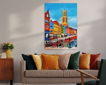 Schilderij Utrecht met de Dom van Kunst Kriebels