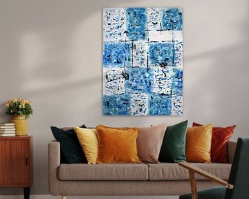 Zwarte rasterlijnen op blauw-witte vierkantjes van elha-Art