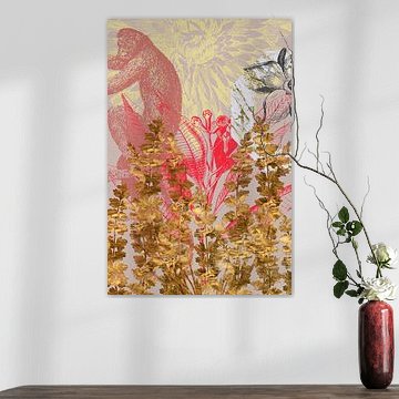 Monkey behind golden flowers