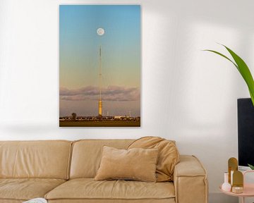 Full moon above transmission tower Lopik IJsselstein by Peter Haastrecht, van