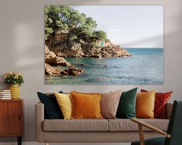 Little house on a rock with sea view | Colorful travel photography wall art print in Spain Europe by Milou van Ham