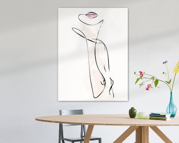 Strichzeichnung Büste einer nackten Frau mit Aquarell von Art By Dominic