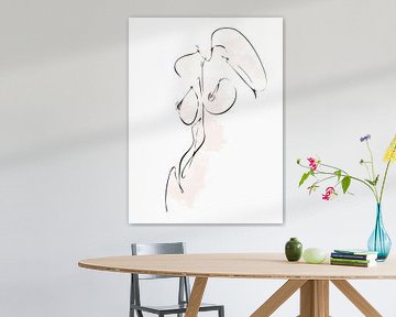 Dessin au trait des seins d'une femme nue à l'aquarelle