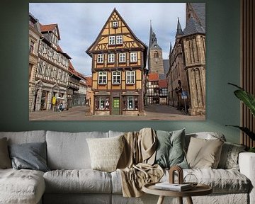 World heritage town Quedlinburg - market place (in the background the market church St. Benedikti) by t.ART