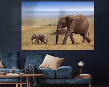 Moeder met baby olifant