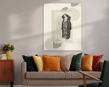 De vrouw met bontjas | Vintage Art Deco mode prent in Modern jasje van NOONY