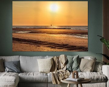 Zonsondergang strand Middelkerke van Rob Boon