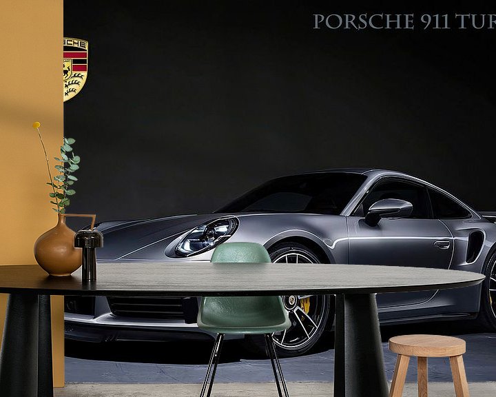 Beispiel fototapete: Porsche 911 Turbo S mit Wappen und Text von Gert Hilbink