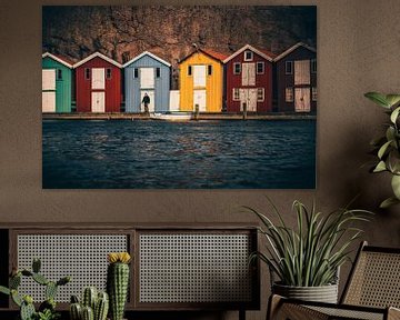 Kleurrijke Zweedse huisjes, aan zee, vissershuisjes Smögen van Fotos by Jan Wehnert