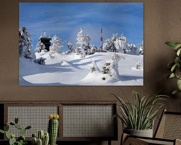 Blick auf den verschneiten Brockengipfel im Harz von t.ART