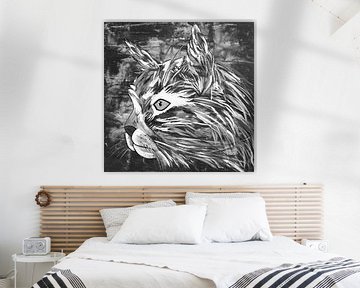 Katze Schwarz und Weiß von Kathleen Artist Fine Art