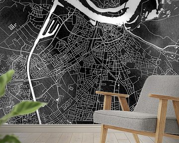 Nijmegen | Stadtplan auf schwarzer Aquarellfarbe von WeltkartenShop