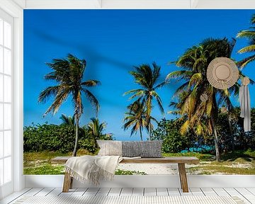 Stranddoorgang met palmbomen, beach van Corrine Ponsen