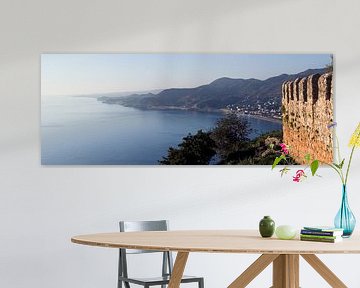 Panorama foto van de kustlijn en het fort van Alanya, Turkije. van Eyesmile Photography