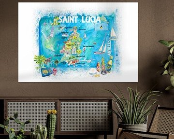 St. Lucia Antillen Illustrierte Karibik Reisekarte mit Highlights der Westindischen Inseln Traum von Markus Bleichner
