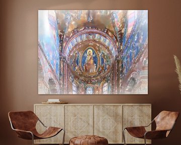 Plafondschildering in een kathedraal. van Frank Heinz