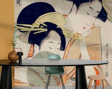 traditionele Japanse vrouwelijke courtisane door Utamaro Kitagawa van Studio POPPY