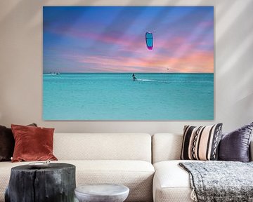 Kite surfen op de Caribbische Zee op Aruba van Eye on You