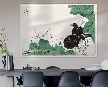 Illustratie van meerkoet en lotus door Numata Kashu