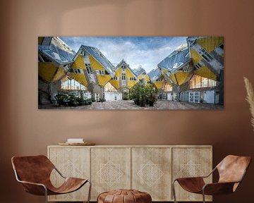 Kubuswoningen Rotterdam Panorama Digitaal van Digitale Schilderijen