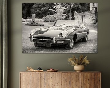 Jaguar E-Type Roadster in zwart en wit