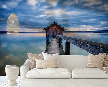 LP 71337571 Boathouse at sunset, Ammersee, Germany