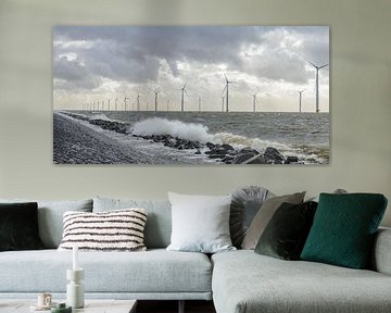 Offshore windpark met windmolens in het IJsselmeer van Sjoerd van der Wal Fotografie