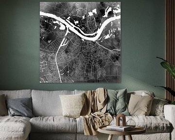 Plan de la ville de Nijmegen | Aquarelle noire | Cercle ou carré mural sur WereldkaartenShop
