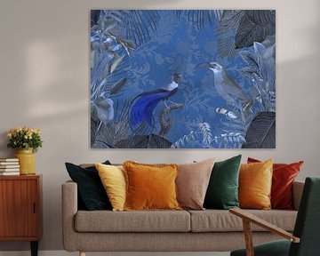 Midnight Jungle Blue Tropical Paradise by Andrea Haase