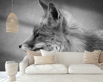 Portrait of a fox in black and white by Marjolein van Middelkoop
